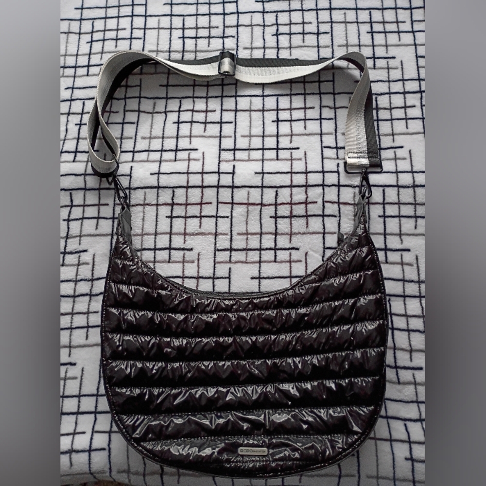 Black Quilted Crescent Crossbody Bag with Adjustable Strap
